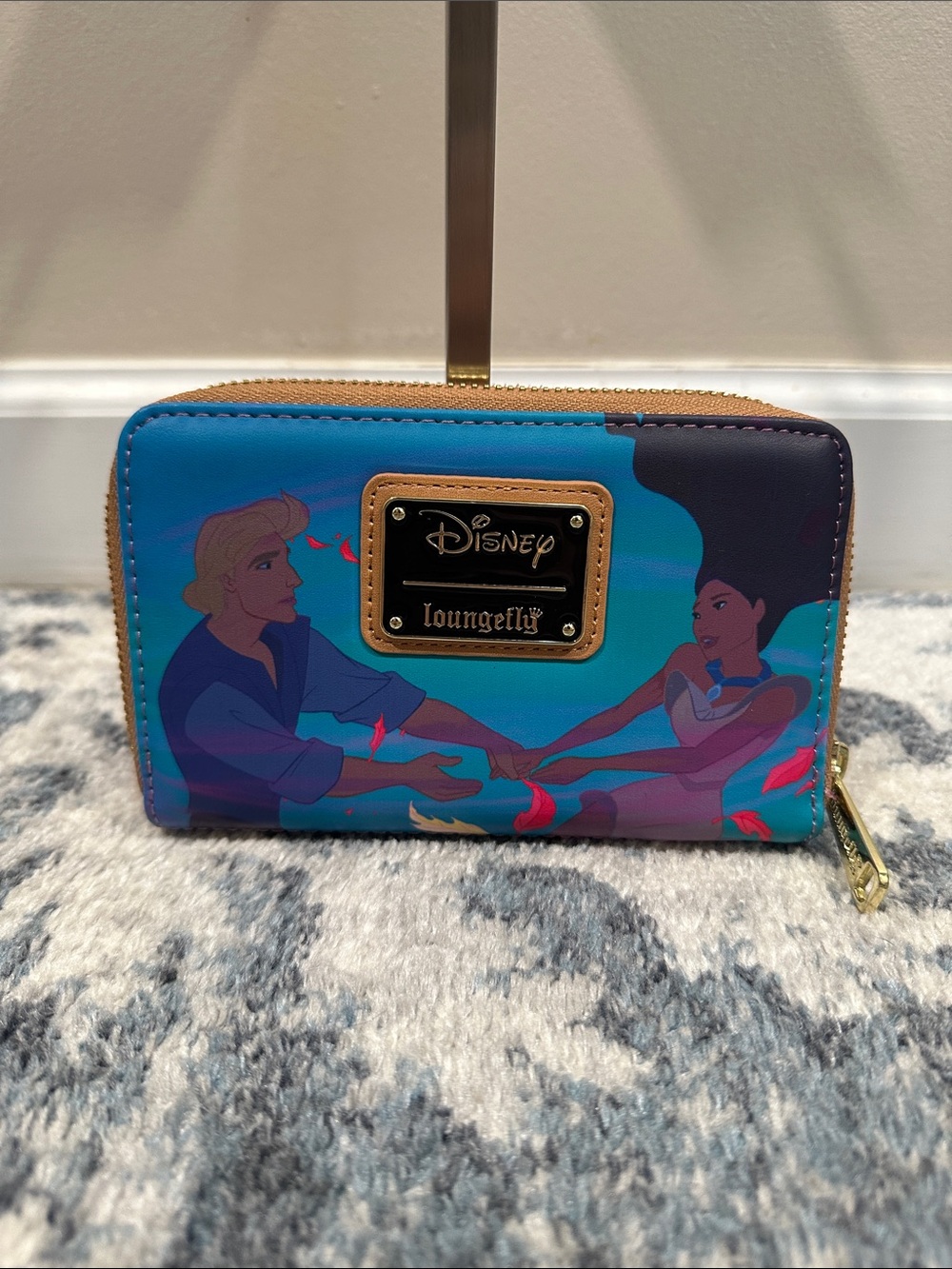 Loungefly Disney Pocahontas Teal & Blue Zip Wallet with Gold Plaque